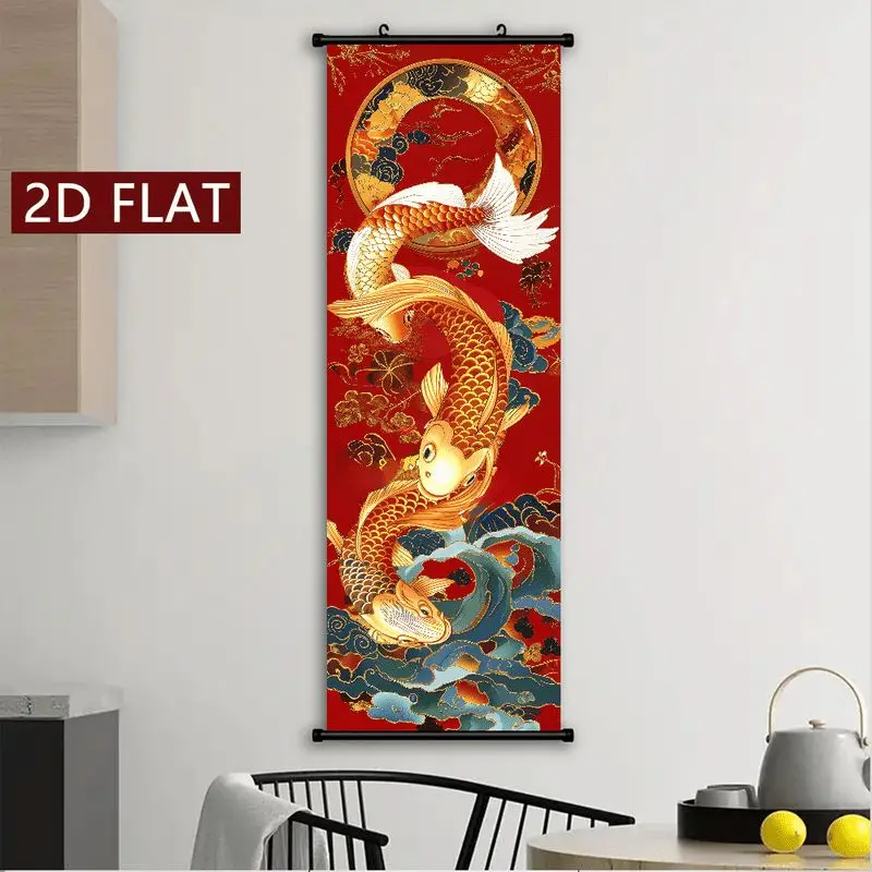 Vertical Scroll Carp Carp Tapestry Carp Decoration Chinese Mural Painting Living Room Entrance Wall Room Decoration