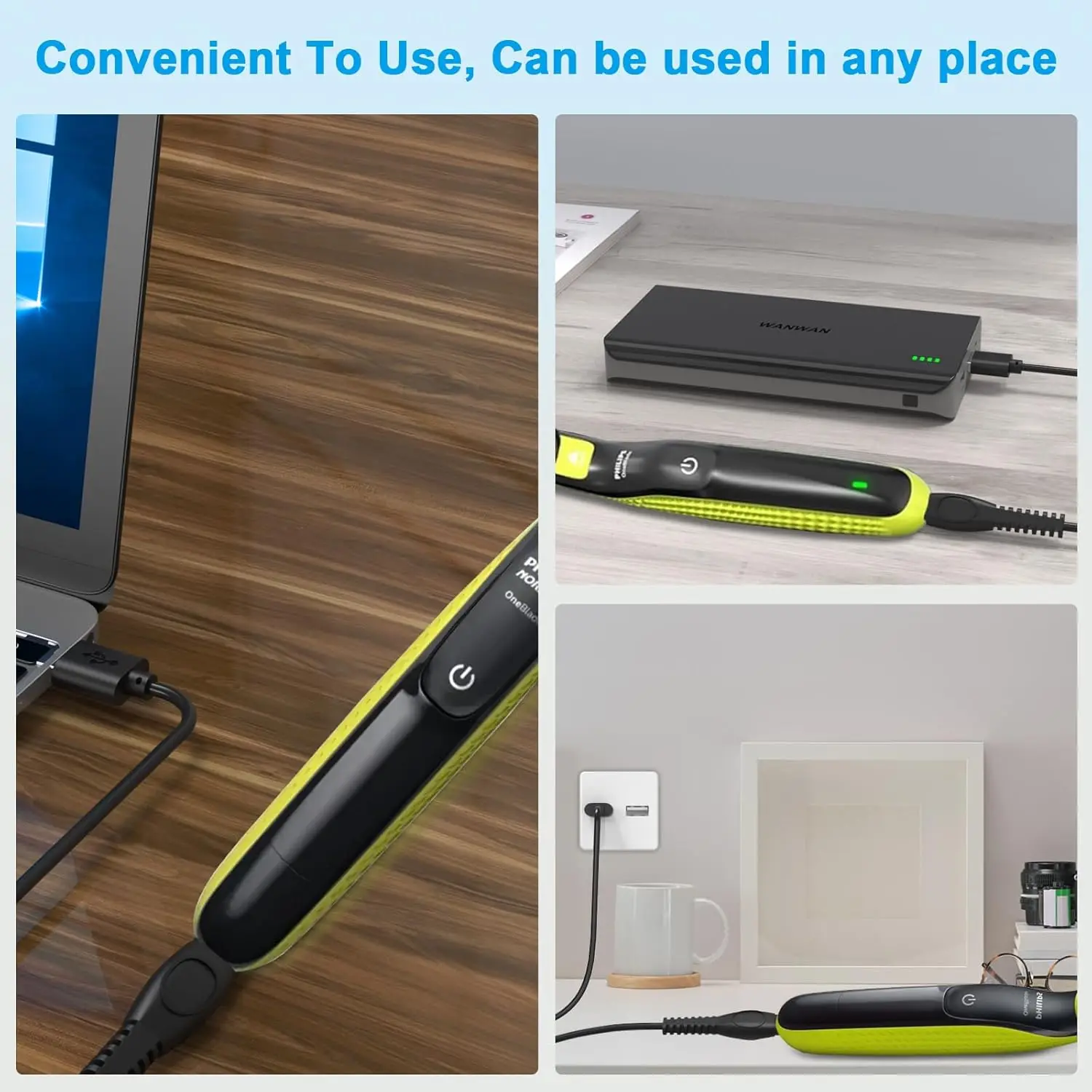 سلك شاحن USB Brangdy 5V متوافق مع ماكينة الحلاقة الكهربائية Philips Norelco One Blade QP2724 QP2834 QP1424 QP1324 QP1924 QP4631