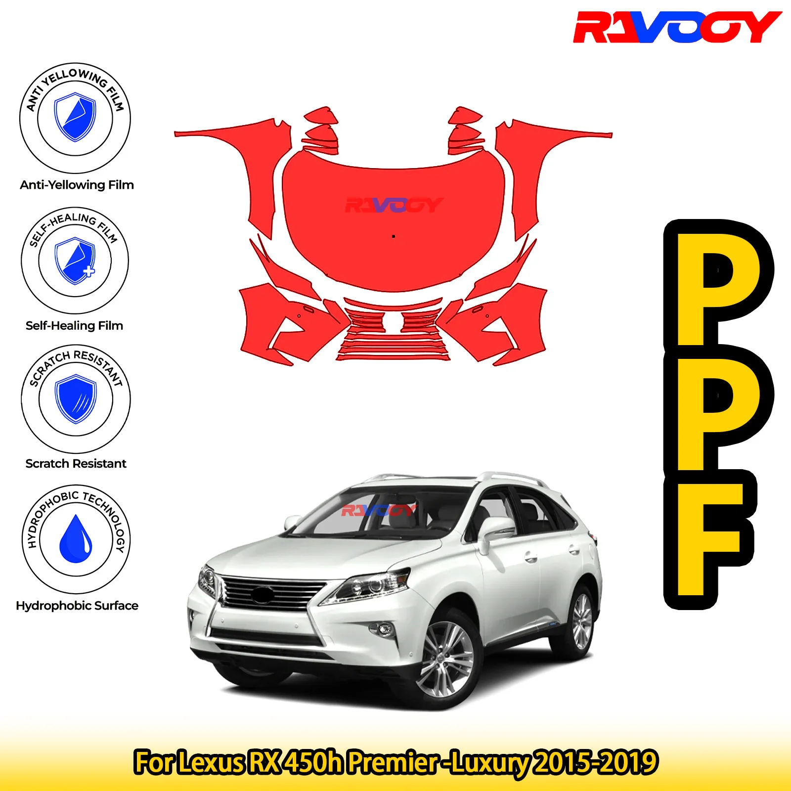 لكزس RX 450h Premier -Luxury 2015-2019 لامع أسود غير لامع Precut الجبهة PPF عدة طبقة حماية الطلاء #1