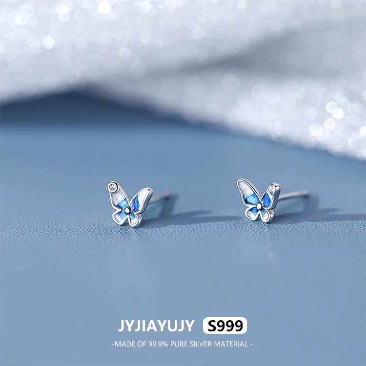 

JYJIAYUJY 100% полностью оригинальные серьги-гвоздики из чистого серебра S999 11 мм Красочные циркониевые бабочки Модные женские ювелирные изделия подарок JYE142