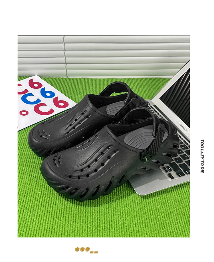 Marken-Herren-Slipper – Weiche und bequeme perforierte Outdoor-Schuhe, wasserdicht, höhenerhöhend, coole EVA-Fahrschuhe – Detail 25
