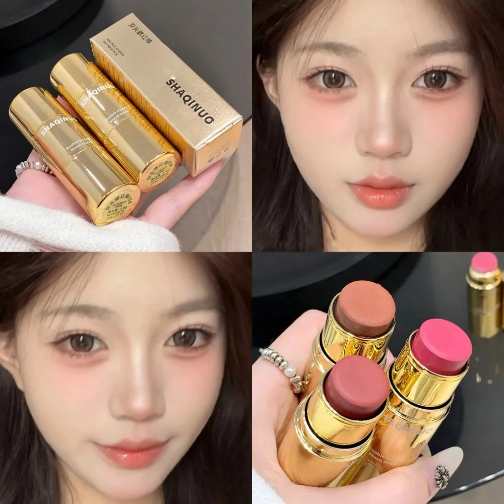 Double-ended Blush Stick Spons Zacht Gezicht Verhelderende Lage Verzadigde Blusher Crème Perzik Roze Wang Tint Koreaanse Make-Up Cosmetica