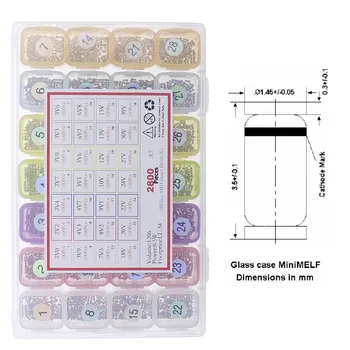2800pcs 28 values ​​1206 0.5W SMD Zener Diode Assorted Box Kit 2V2.7V 3.3V 3.9V 4.3V 5.1V 6.8V 7.5V 9.1V 12V 15V 18V 22V 24V 27V39V