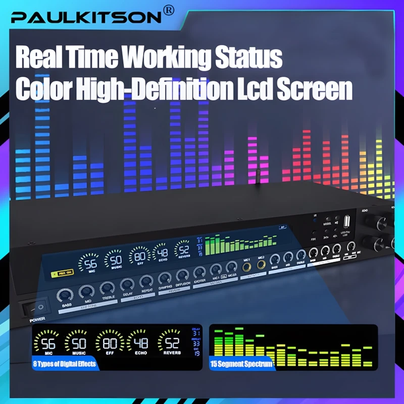 Paulkitsons ใหม่ LD300 Effects โปรเซสเซอร์ Reverb Bluetooth 5.2 Anti-Howling ฟังก์ชั่นเหมาะสําหรับ Home KTV Stage Performance