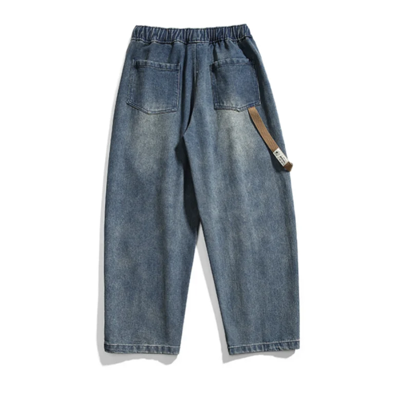 Mens Vintage Jeans Streetwear Harajuku Belt Decoration Denim Trousers Men Oversized Japan Style Baggy Casual Jeans Pants Unisex
