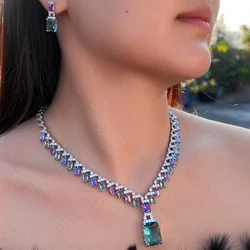 CWWZircons-Conjunto de joyería para mujer, hermoso collar de circonia cúbica azul púrpura, cristal colgante, Para Boda nupcial, fiesta, T605