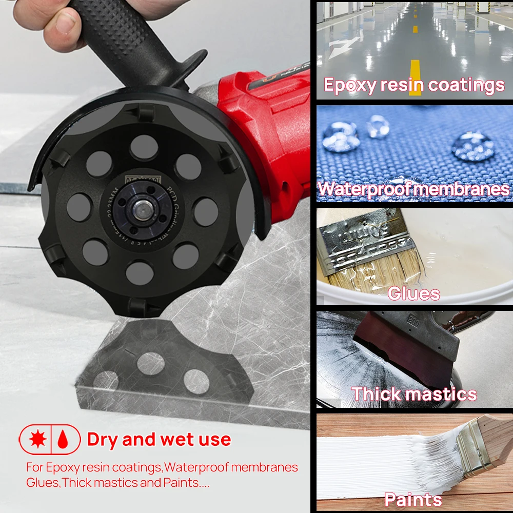 DT-DIATOOL PCD Grinding Wheel PCD Segment for Waterproof Membranes Glues Thick Mastics Paints 1pc Hexagonal Grinding Wheel