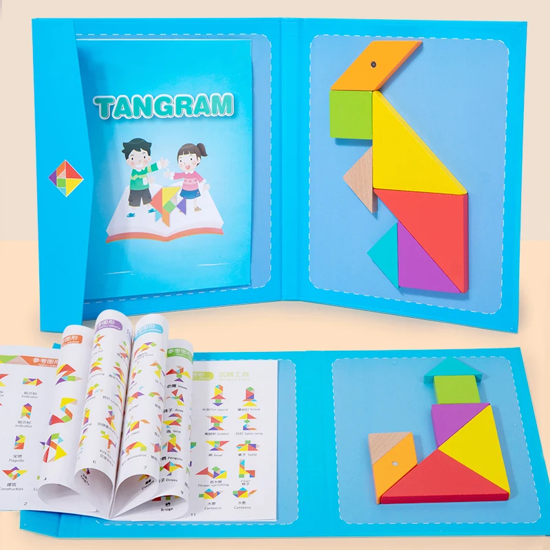 Hot Magnetic Jigsaw Puzzle 3D Geometric Shapes Tangram Board Kids Montessori Games For Children Educational Wooden Toys