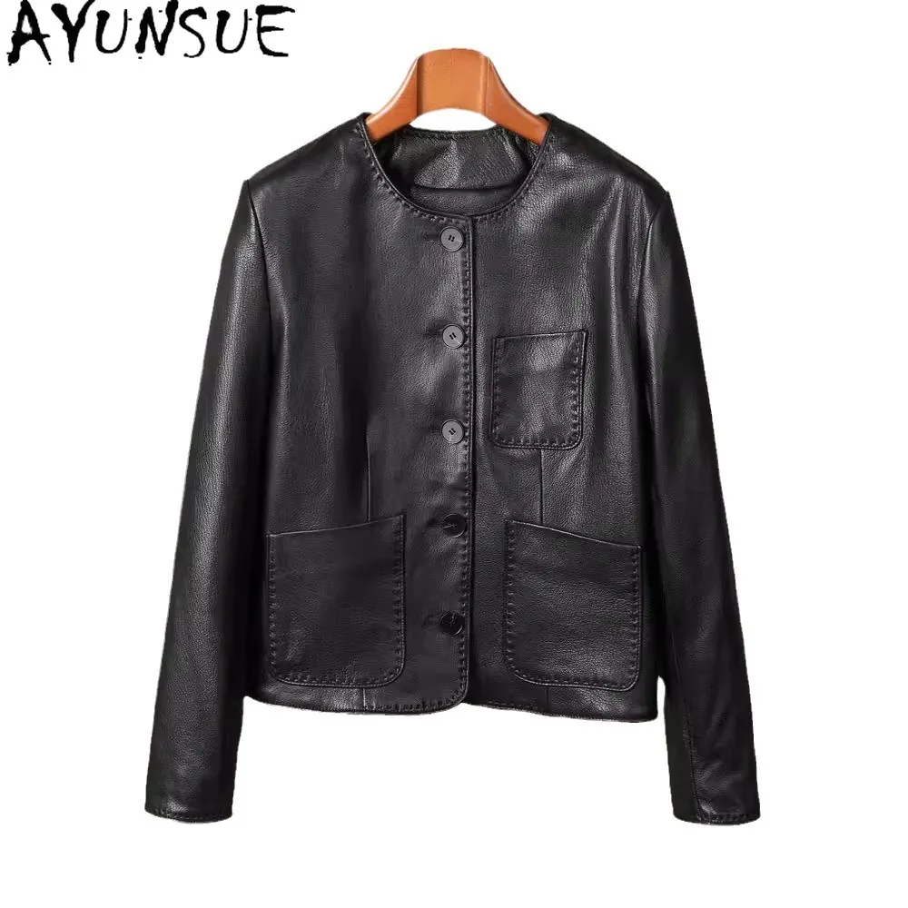 AYUNSUE 진짜 가죽 자켓 여성 정품 염소 가죽 여성 코트 Motocycle Jackets 2025 Slim Fit 가을 옷 Косуха Женская