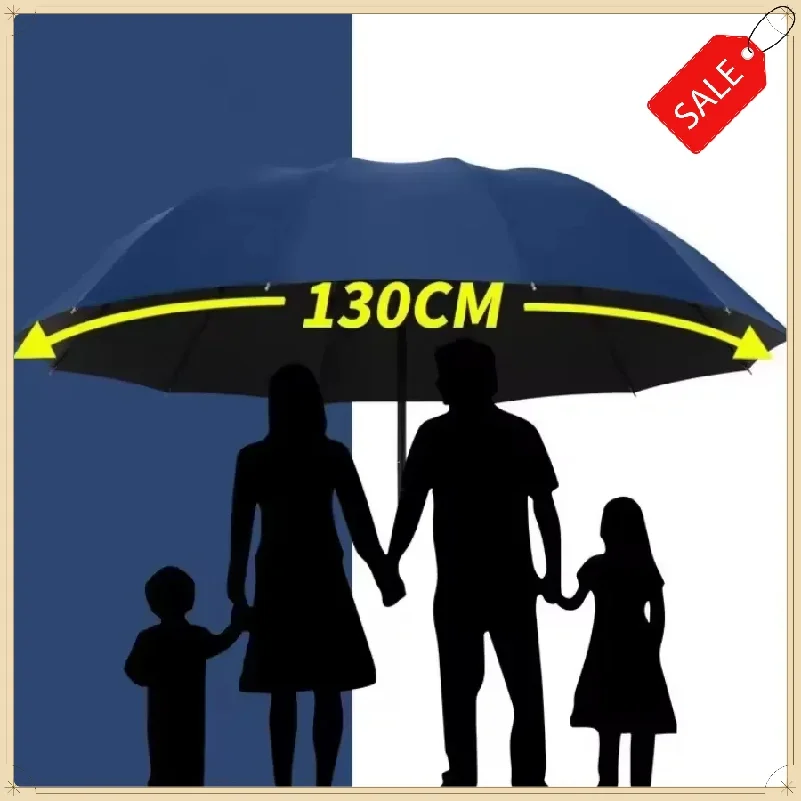 

130cm Extra Large Folding Umbrella Windproof Waterproof Dual Use for Sun and Rain Full Protection