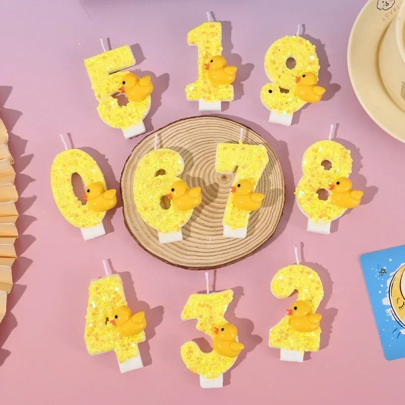 3D Mini Yellow Ducks Theme  Candles Cake Decorating 0-9 Number Candles Cake Topper Birthday Party Cake Decoration view 6