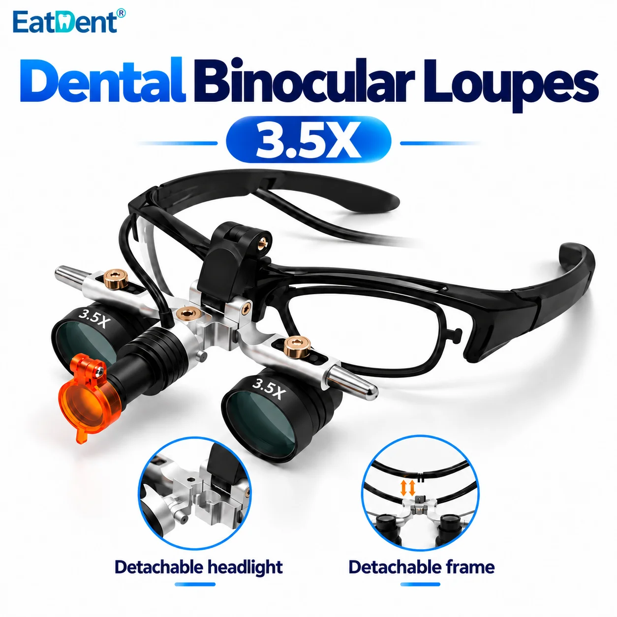 Loupes binoculaires dentaires, loupe médicale 3,5x, loupe binoculaire avec phare LED 5W, Loupes chirurgicales pour dentisterie