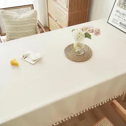 Textured Tablecloths with Cotton Tassels, Farmhouse Table Cloth Rectangle Table, Rectangle Tablecloth for Kitchen, Dining, Part
