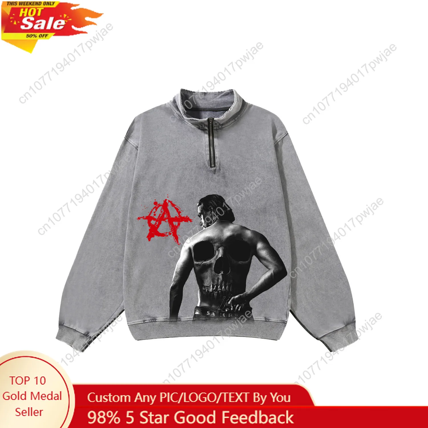 

Sons Of Anarchy SOA Custom Retro Sweatshirt Mans Womans Half Zipper Vintage Sweat Shirt Photo Custom Made Tops