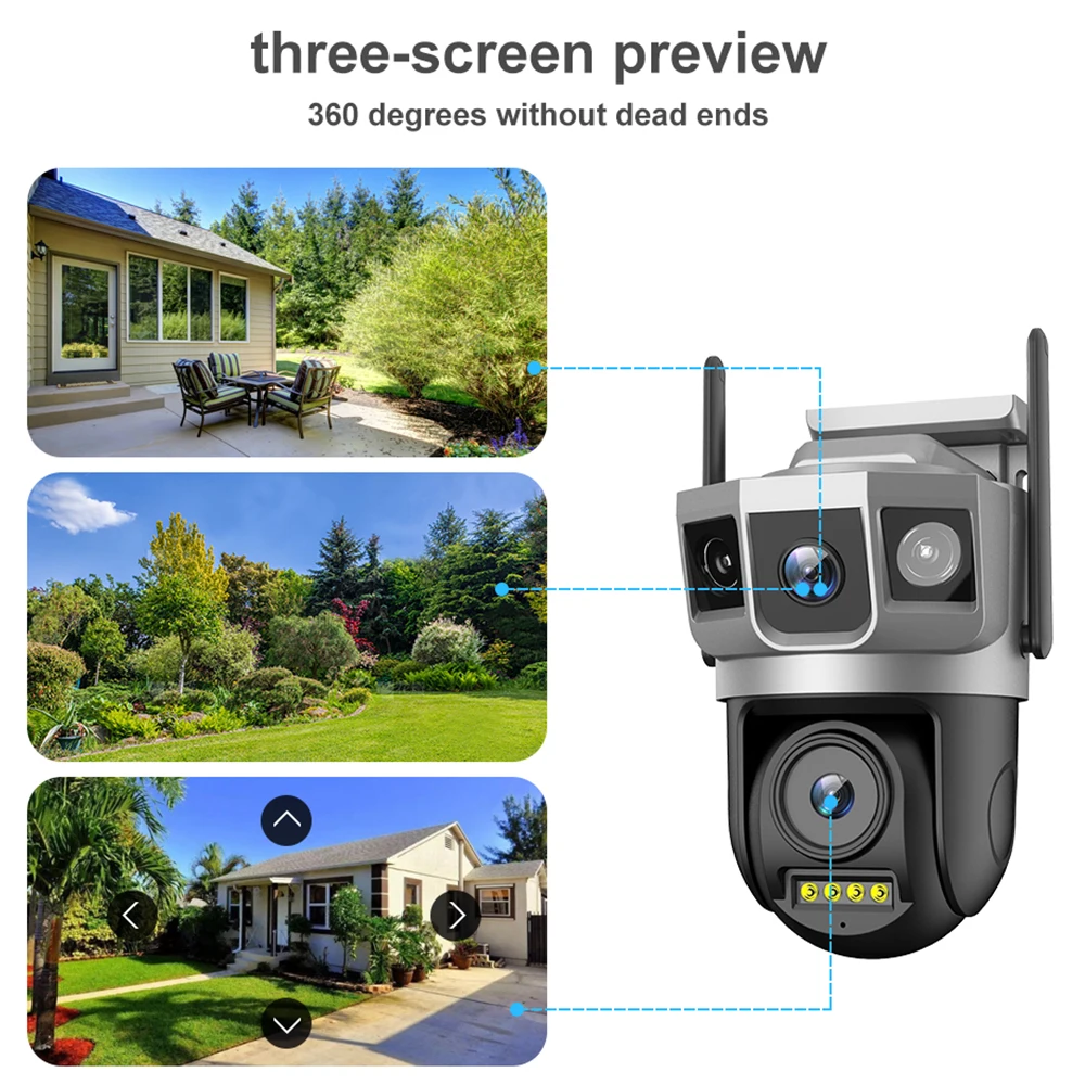 4G-SIM IP Camera 12MP 6K Dual Lens Triple Screens Smart Network Wireless Monitor V380 Pro Security Protection CCTV Home Cameras