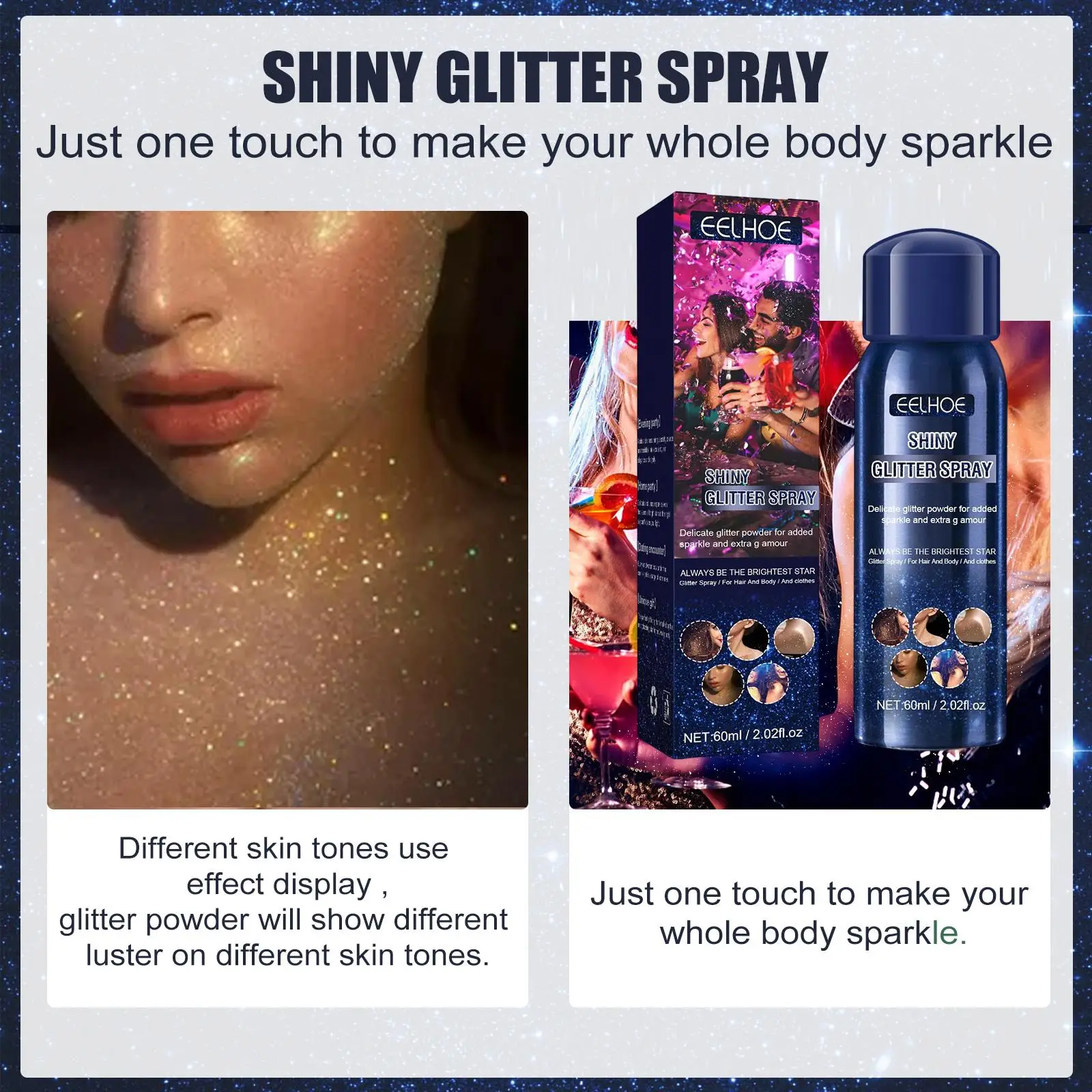 Shiny Glitter Spray Sparkly Shimmery Glow Face Highlighter Long Lasting for Home Party