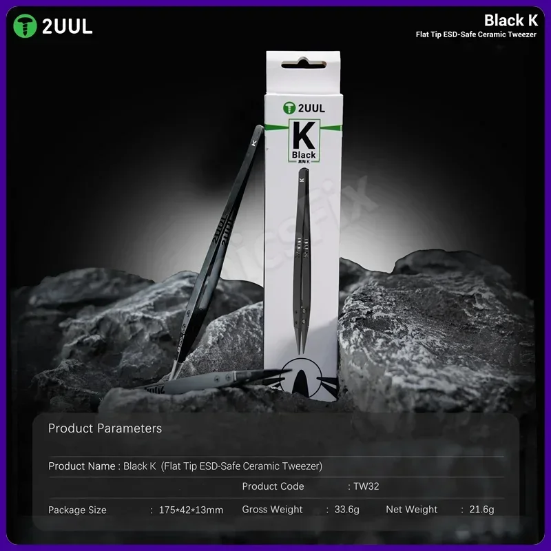 

2UUL TW32 ESD Ceramic Tweezers for Mobile Phone Maintenance High Precision Swift Frame Glue Removal Flat Tips Clamping Tweezers