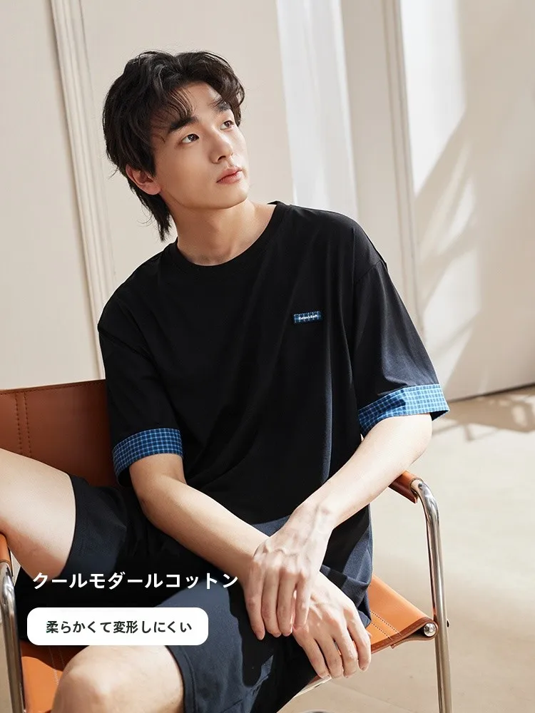 xuanjiang-2026-new-men's-sleepwear-summer-thin-modal-cotton-short-sleeve-shorts-casual-cool-feeling-home-clothes-set