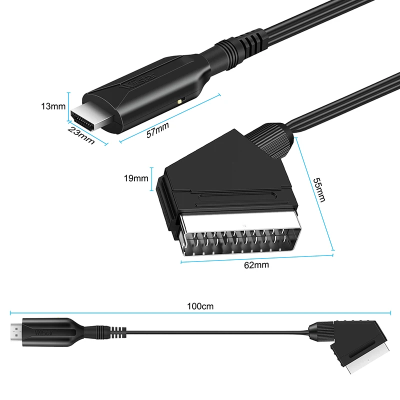 HDMI to SCART converter, 1080P HDMI input SCART output suitable for VHS/TV box/DVD/PC/PS4/TV/monitor 1M