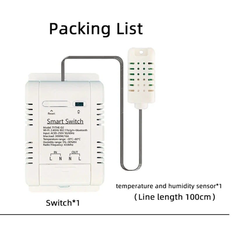 White Smart Switch Tuya Wireless Control With Power Consumption Monitoring Temperature And Humidity Thermostat For Alexa