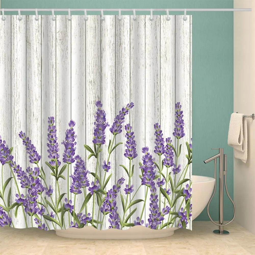 Beautiful Floral Shower Curtain for Bathroom Lavender Purple Polyester Bath Curtain Bathroom Decor Waterproof Housewarming Gift