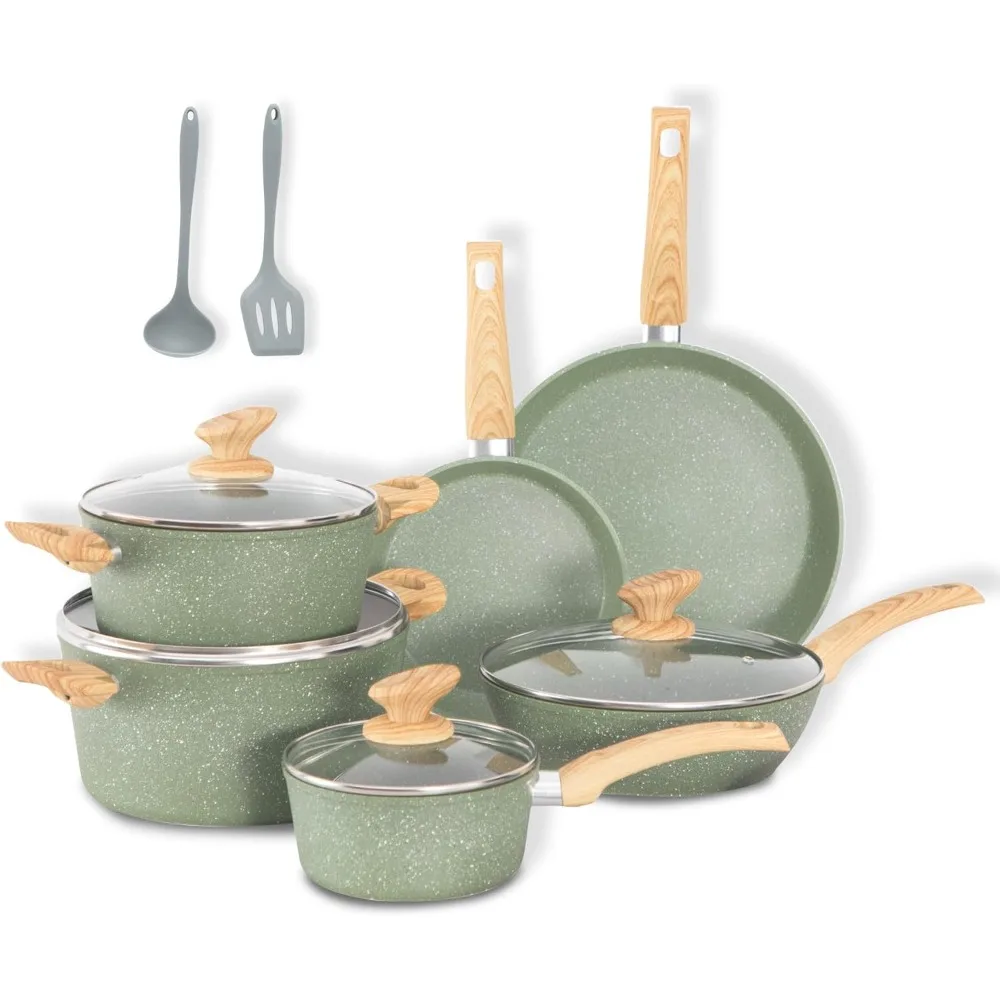 

Induction Pots and Pans Set Non Stick 12 Piece Granite Cookware Kitchen Frying Pans Saucepan