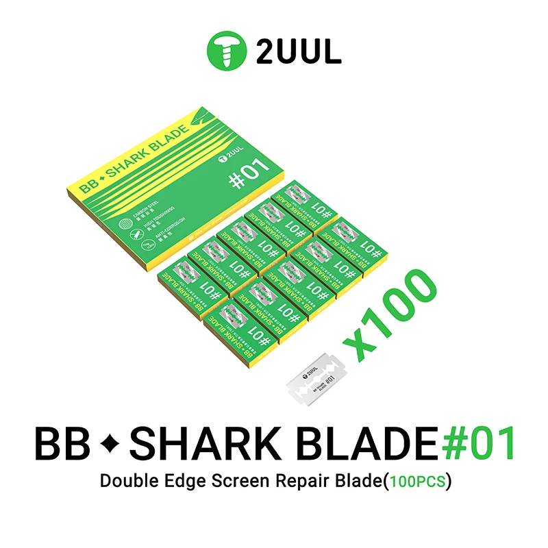 2UUL BB01 Shark No.01 Double Edge Screen Repair Blade (100Pcs/Box) for Mobile Phone Maintenance Screen Removal Knife