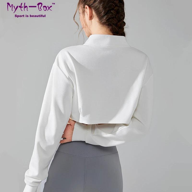 Women Sport Jackets Loose Yoga Coat Sexy Cropped Running Jacket Long Sleeves Sweatshirts Zipper Gym Fitness Tops Clothing Female