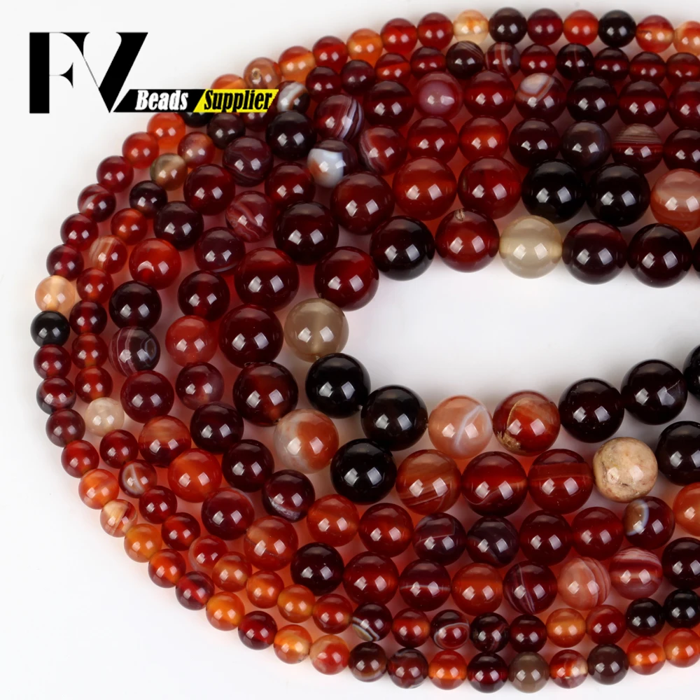 6/8/10mm Natural Burgundy Agate Stone Beads Round Loose Beads for Jewelry Making DIY Necklace Bracelet Earring Accessorise