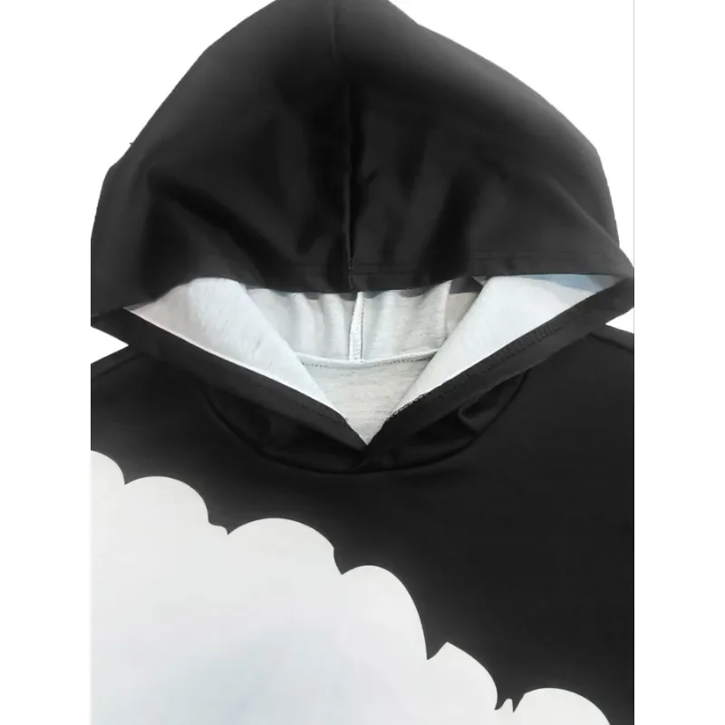 Plus size feminino moda moletom com capuz senhoras casual contrastante impresso manga comprida pulôver com capuz