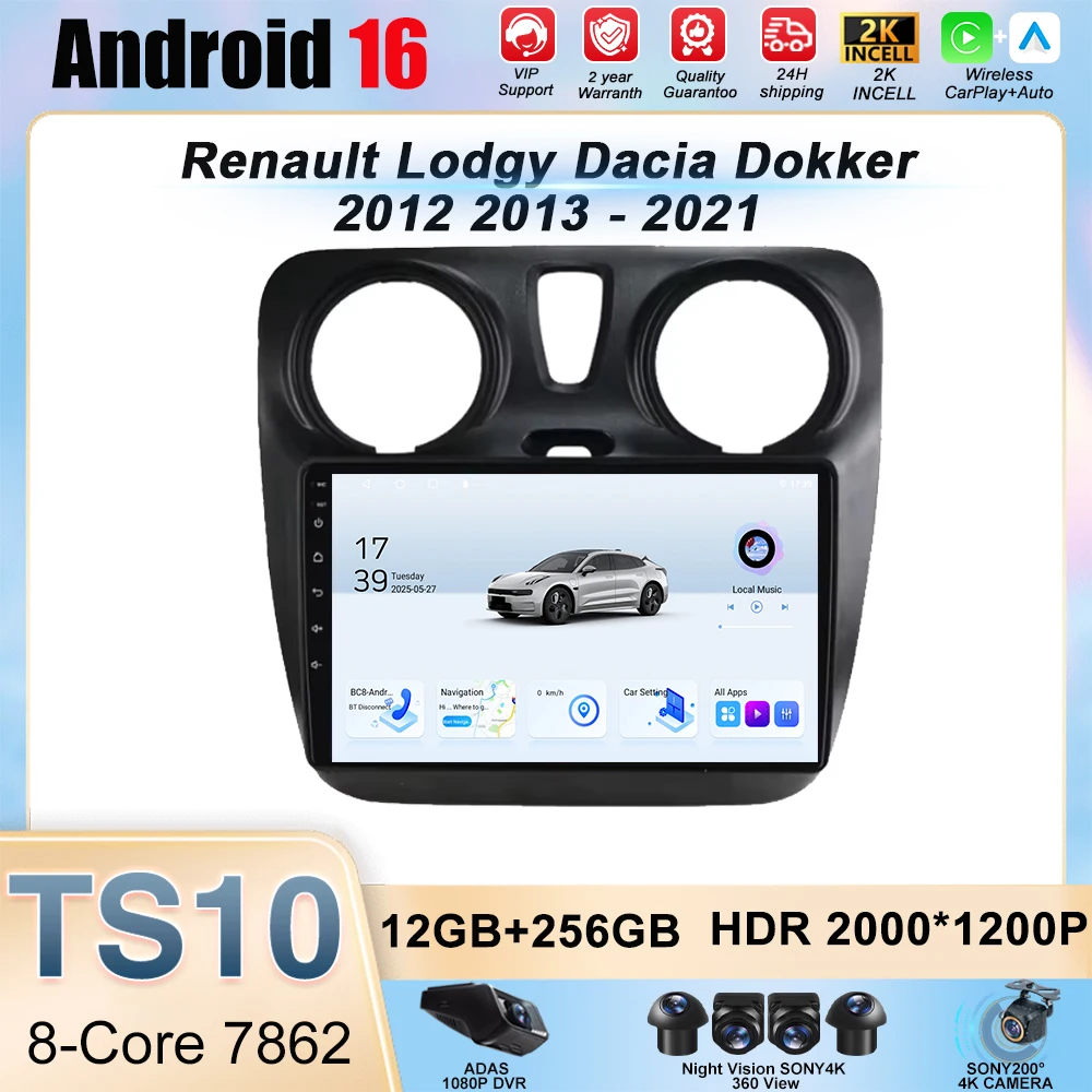 

Android 16 Car Radio For Renault Lodgy Dacia Dokker 2012 2013 - 2021 Autoradio Auto Carplay WIFI+4G Multimedia DSP Stereo Player