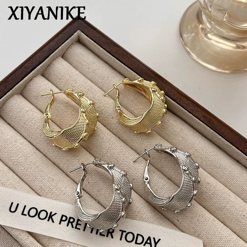 

XIYANIKE Irregular Geometric Texture Hoop Earrings For Women Fashion New Jewelry Gift Party Office серьги женские