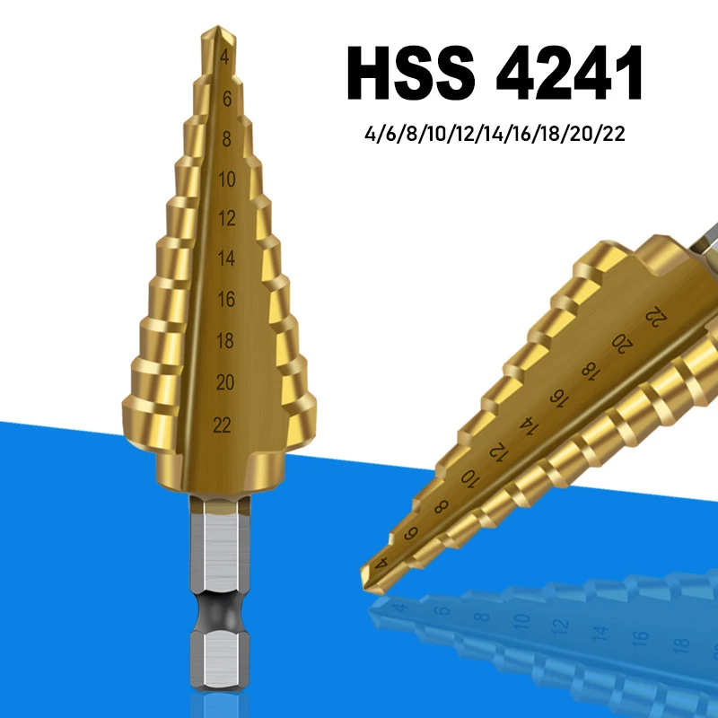 SenNan 1pcs 4-22 HSS Step Drill Bit Straight Groove Titanium Coated Wood Metal Hole Cutter 4241 High Speed Steel Core Drill Bit