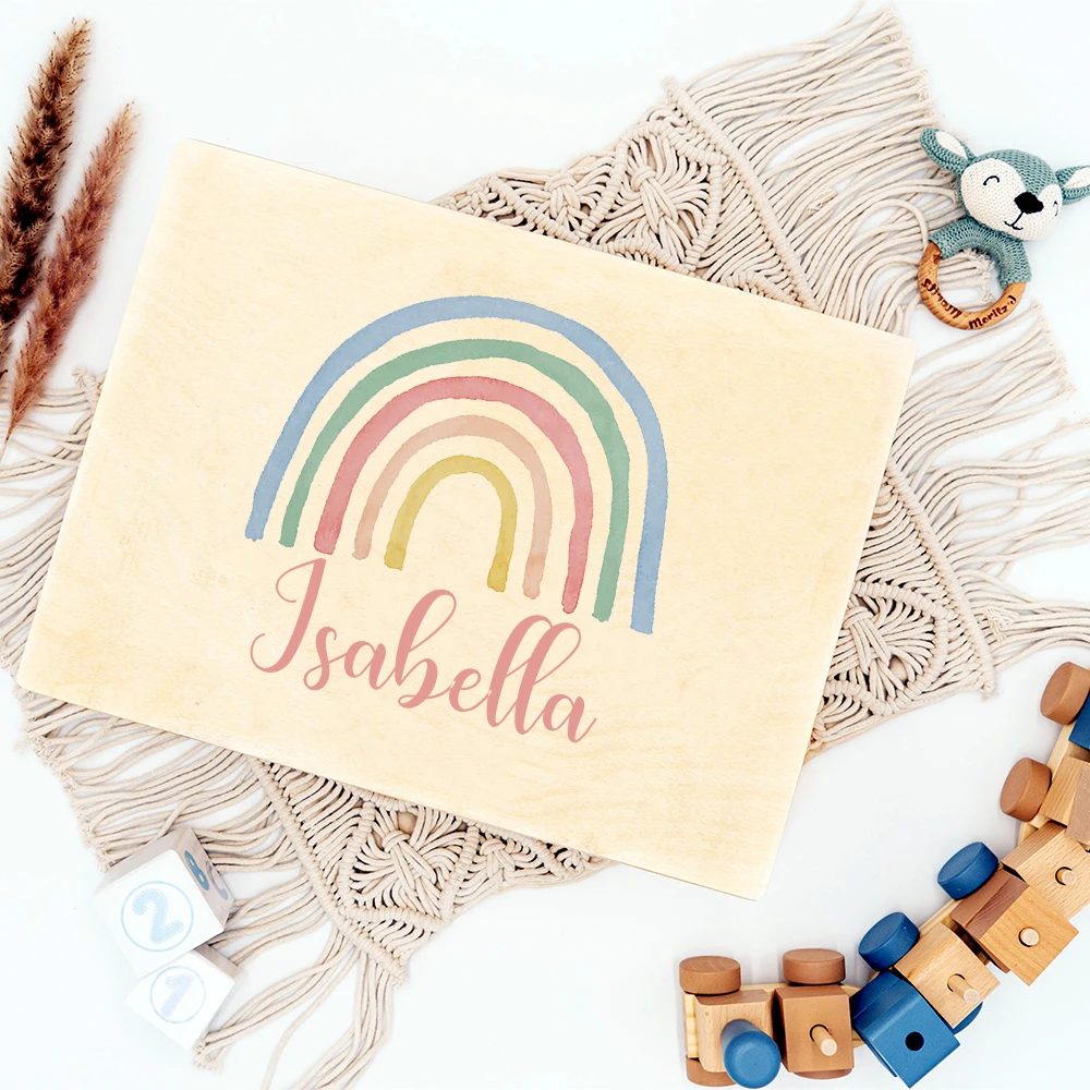 Personalized Baby Tooth Box Infant Rainbow with Name Keepsake Umbilical Curl Hair Collect Boxes Kid Birthday Baptism Shower Gift