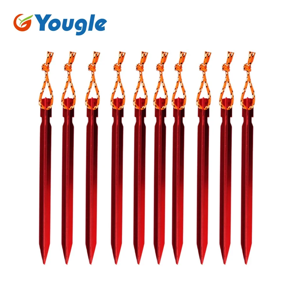 10pcs/set 18cm Aluminum alloy Tent Pegs with Rope Stake Camping Hiking Equipment Outdoor Traveling Tent Accessories