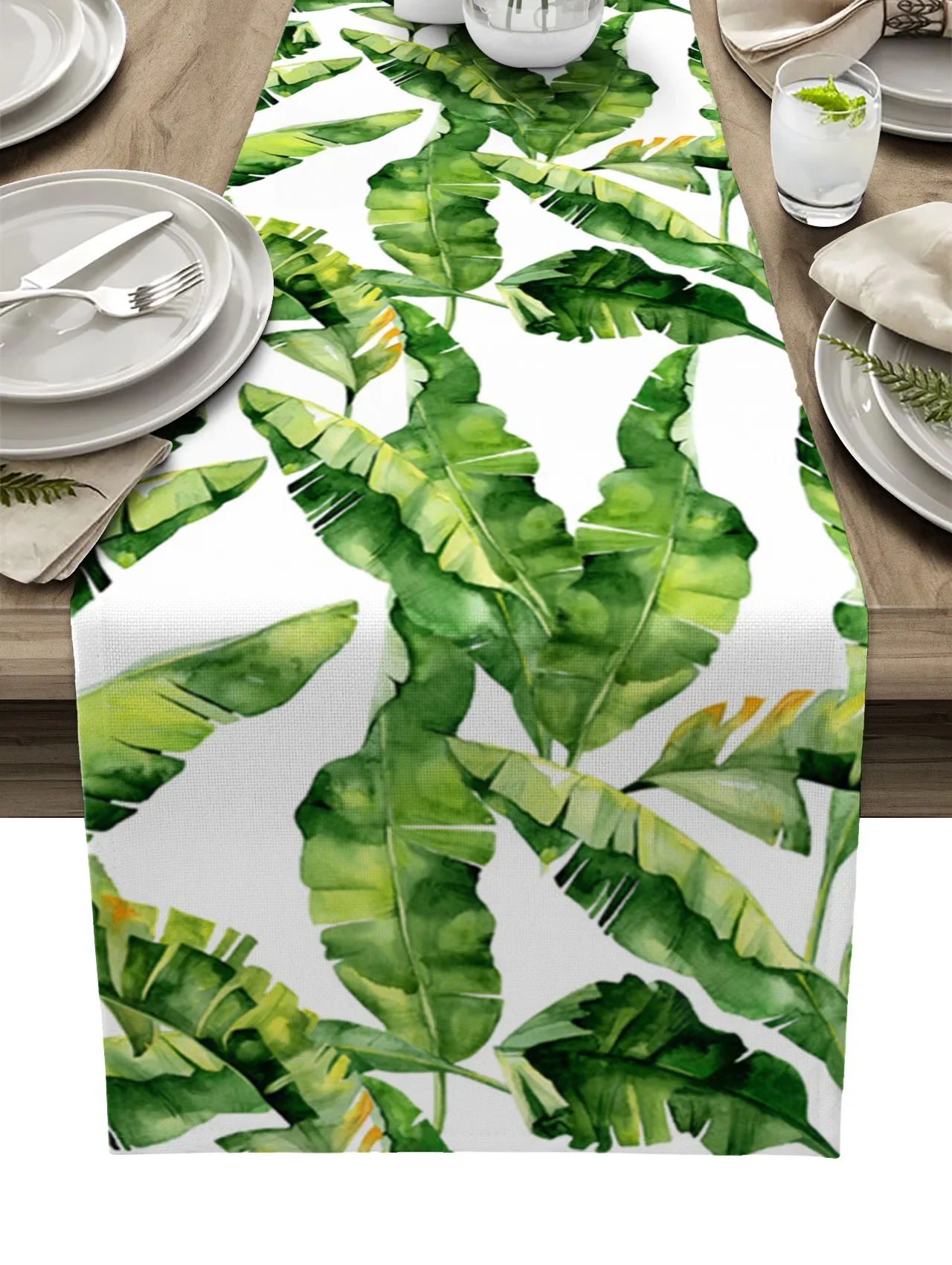 Banana Tropical Plant Leaves Linen Table Runners Kitchen Table Decoration Accessories Dining Table Runner Wedding Party Supplies