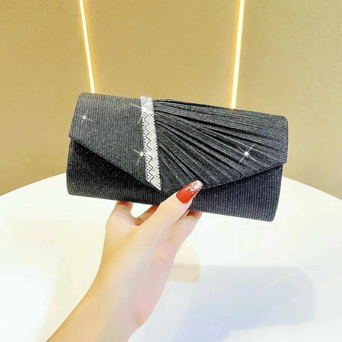 Elegant Women’s Rhinestone Clutch Long Chain Purse Shiny Envelope Evening Bag Luxury Wedding Party Dinner Handbag Fashion Tote