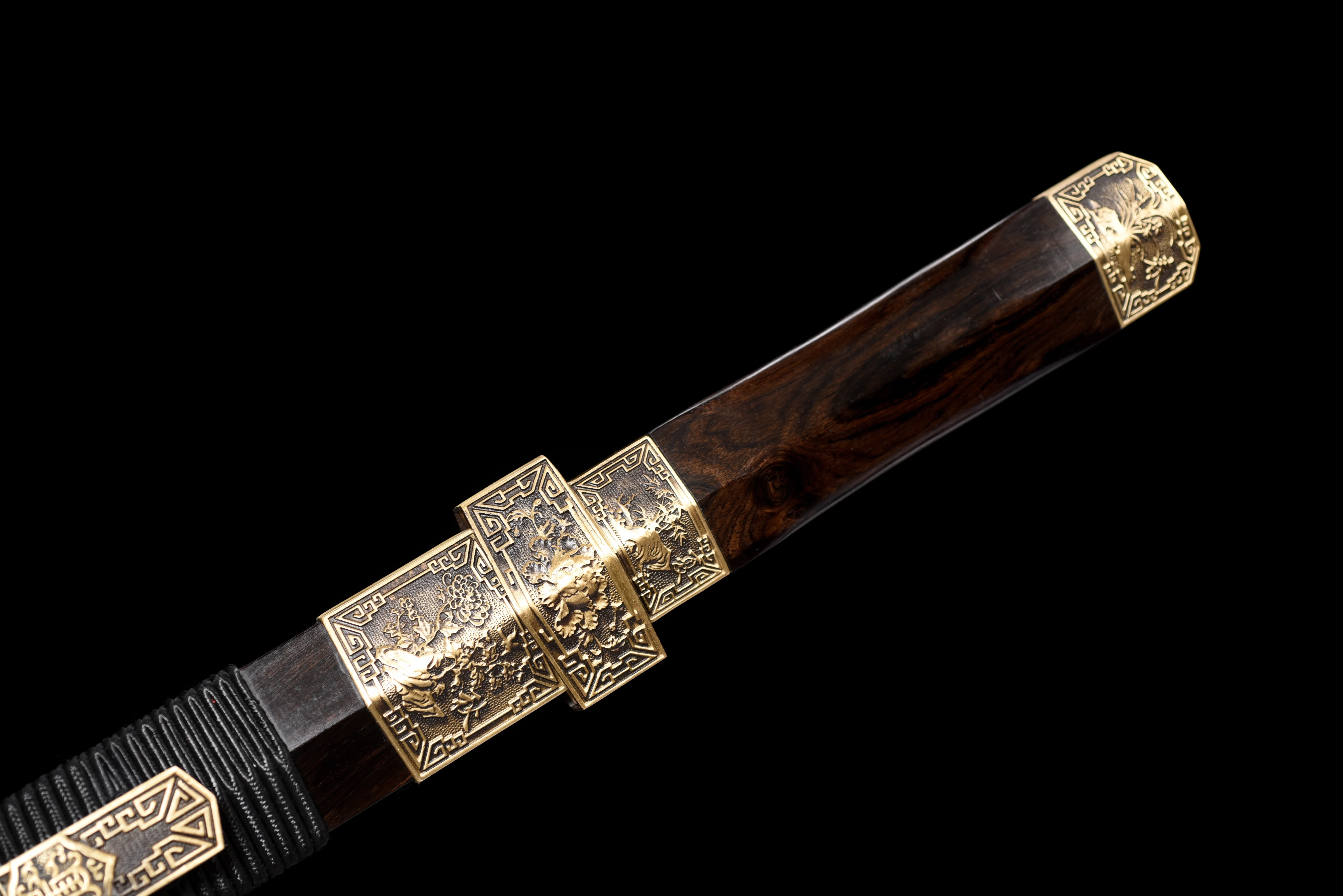 Chinese samurai sword combat preparation, sharp Damascus steel blades, unique gift for katana men, ebony sheaths, collected by
