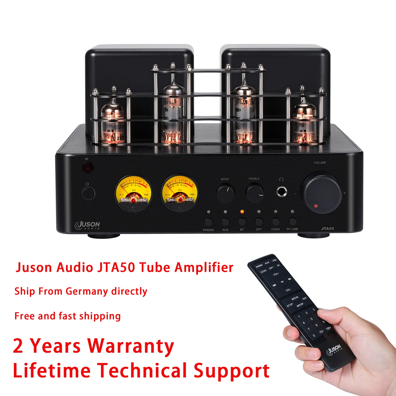 Juson Audio JTA50 Amplificatore valvolare Hifi Vuoto BT5.0 Ibrido Stereo AMP USB RCA Opt Phono remoto 100W 2.1 CHper Giradischi Magazzino UE