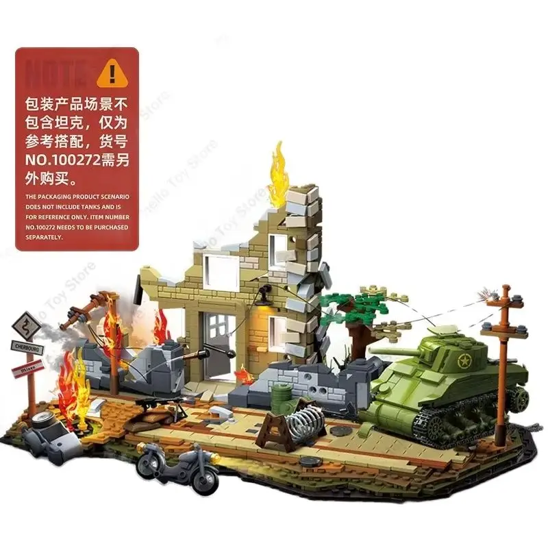 Bloc de construction de scène de campagne de ville avant occidentale de la seconde guerre mondiale, accessoires d'armes militaires, modèle de jouets pour garçons, cadeau, bricolage
