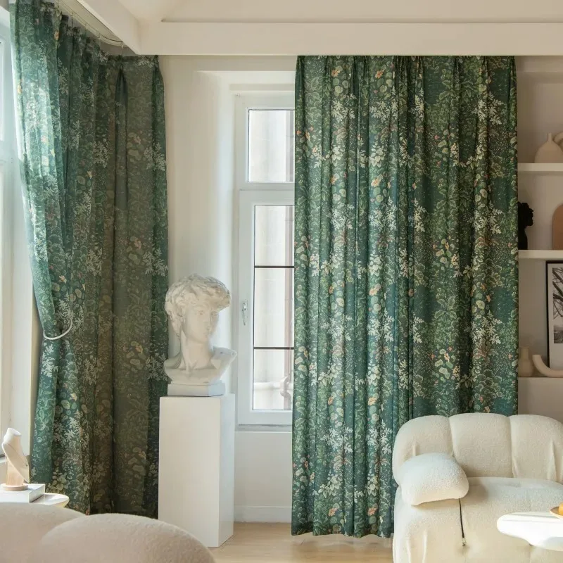 1 Piece Small Fresh Floral Green Print Pastoral Country Curtain Living Room Panel Privacy Home Curtain Bedroom Balcony Curtain