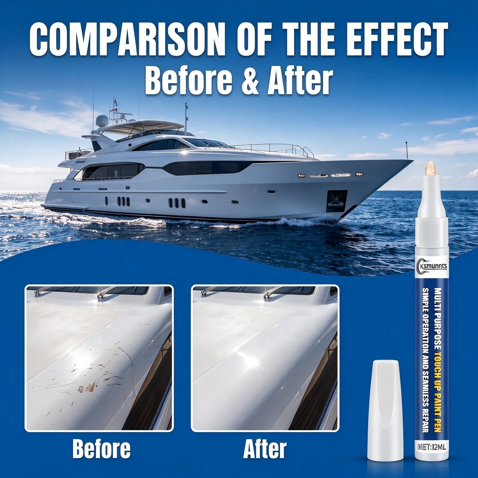 Doeyvose Touch-Up Paint Pen - Repairs Paint Surfaces, Perfect for Fixing Minor Scratches on White Paint, Especially on Boats