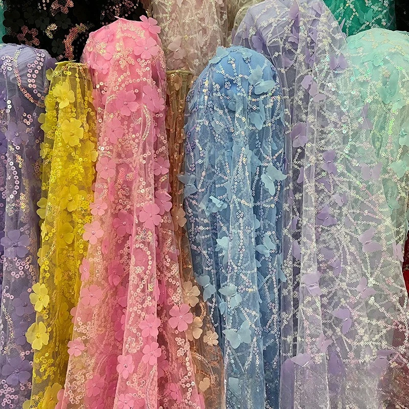 

100*150 см трехмерная бабочка с цветочной вышивкой и блестками, сетчатая ткань, юбка/декор платья, занавеска ручной работы, тюль «сделай сам», ткань