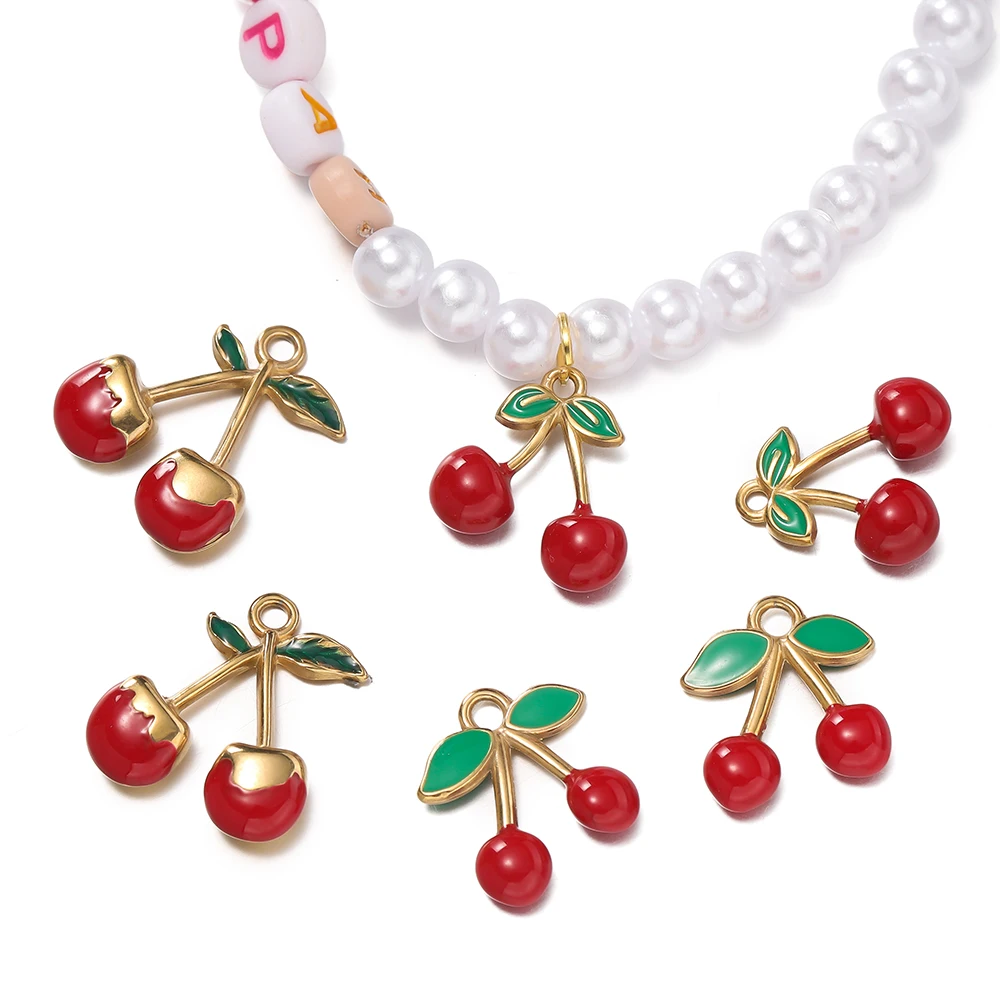 

2pcs/pack Stainless Steel Three Sizes Red Cherry Shape Charms Pendants For DIY Bracelet Necklace Jewelry Making Accessories