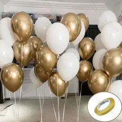 40Pcs White Chrome Gold Balloons 10Inch Champagne Rose Gold White Latex Balloons for Birthday Baby Shower Wedding Party Decor