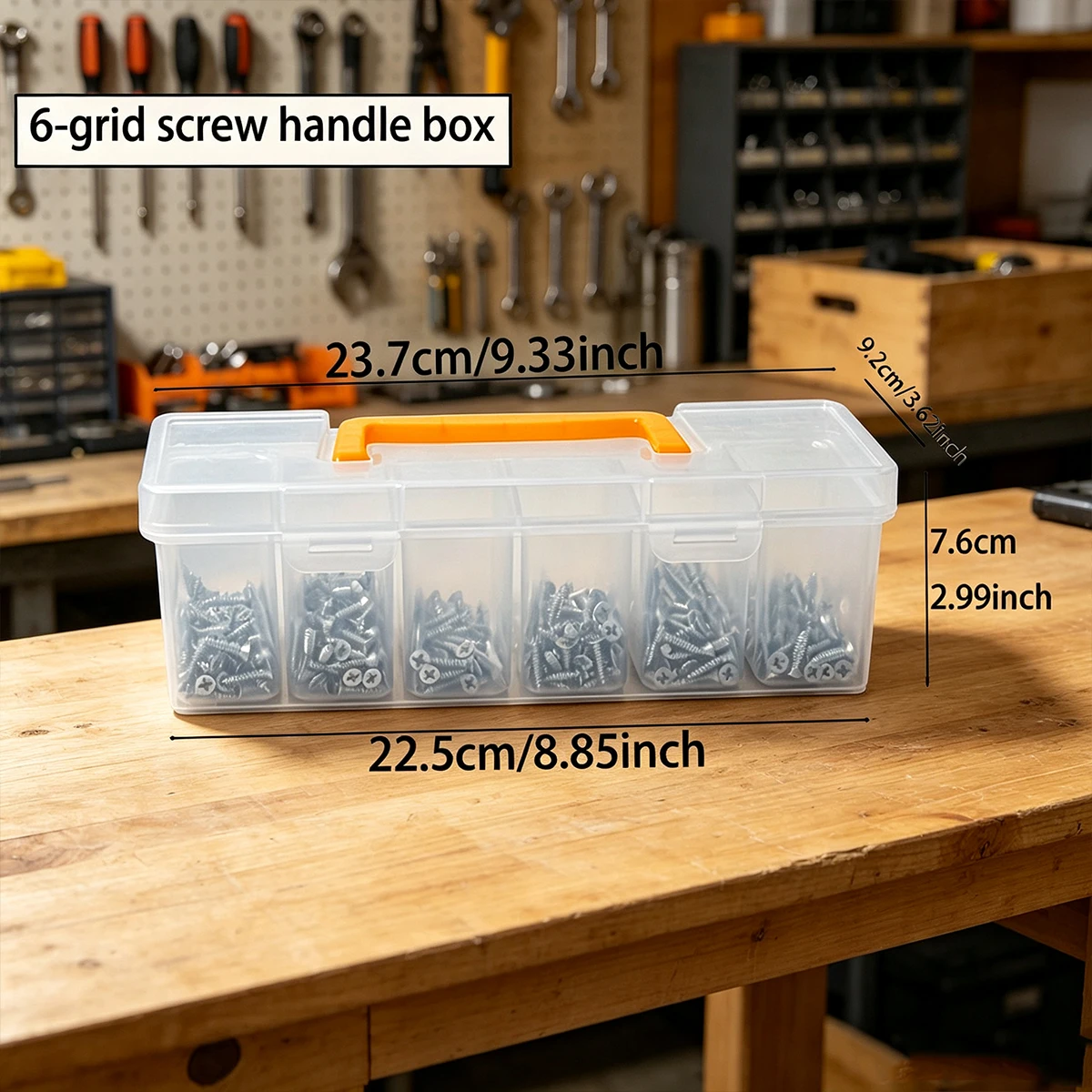 1pc Portable Transparent Plastic Partition Nut Storage Box 6 Compartments Portable Hardware Desktop Storage Box