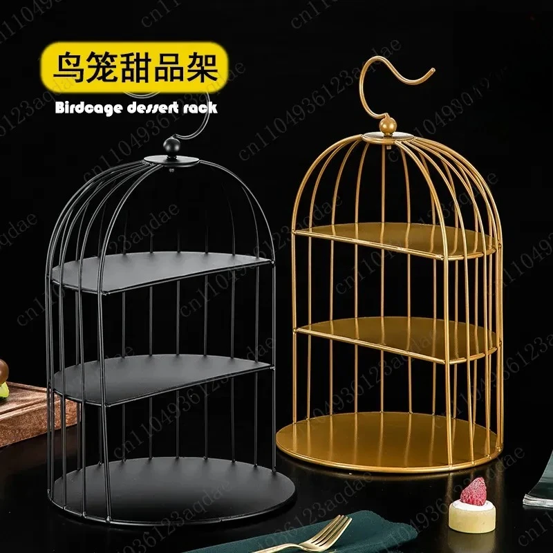 Dessert Table Ornament Wrought Iron Birdcage Snack Rack Afternoon Tea Cake Rack Cold Meal Coffee Break Table Table Tray