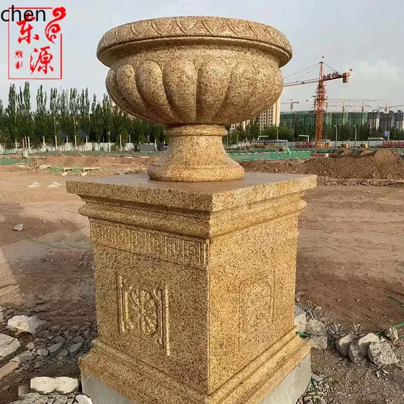 7.15-c13  stone carving flower pot yellow rust stone marble flower pot courtyard garden sculpture ornament decor