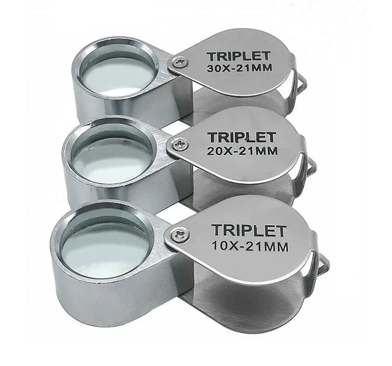 10x 20x 30X 21mm Hochvergrößernde Metall-Lupenbrille mit Faltgläsern Kleine Tragbare Juwelier-Etiketten-Identifikationslupe – Detail 5