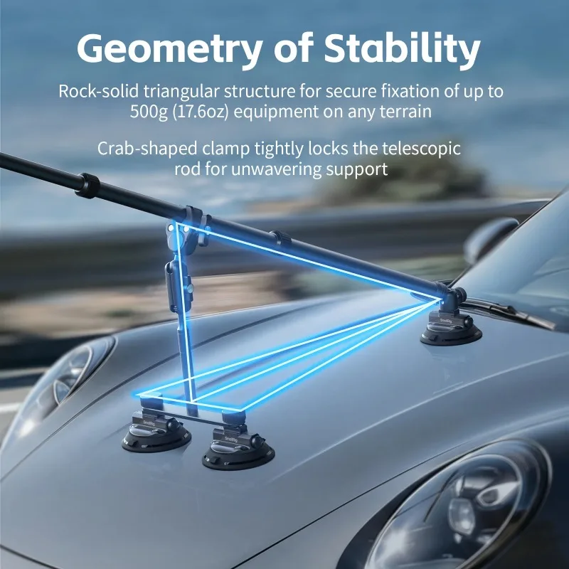 SmallRig Vehicle Suction Cup Support Kit for Action Cameras w Extension Pole Selfie Stick for GoPro for Insta360 for DJI 5843